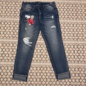 Dollhouse Dark Blue Jeans with Rose Embroidery